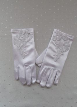 Children Satin Gloves with Embroidered Flowers