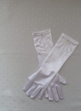 Children Satin Gloves with Pearls /Single Crystals